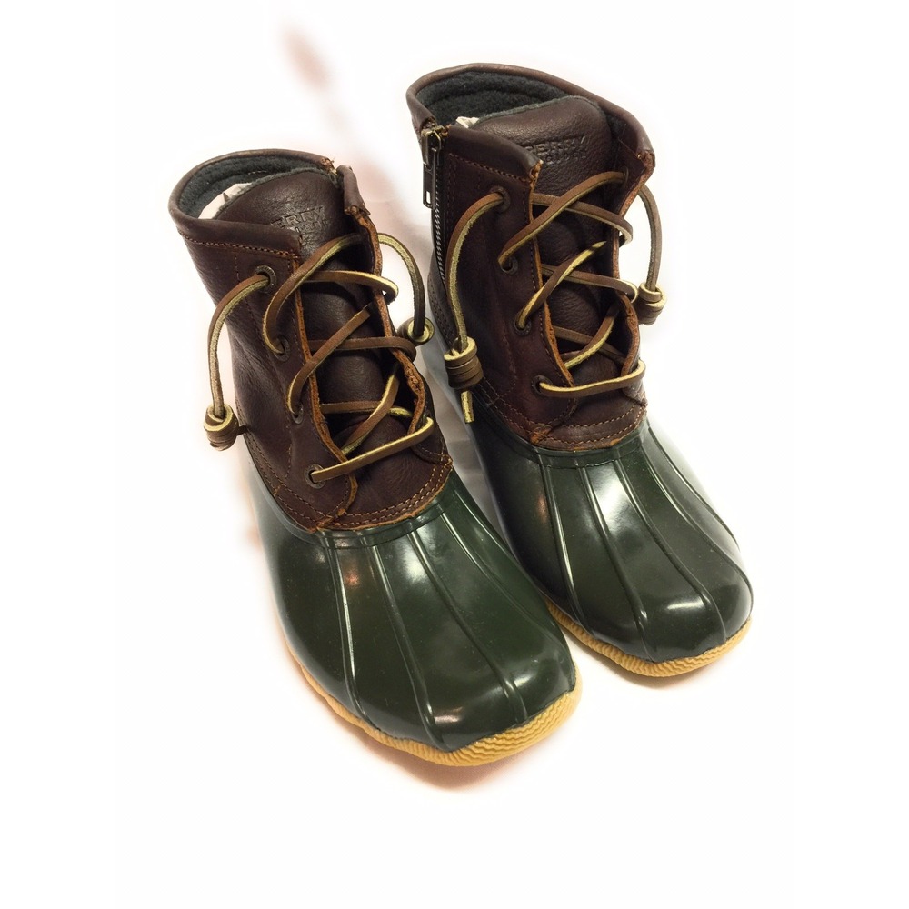Sperry Rainboots Womens Size 5M Green and Tan Saltwater Neoprene Rope Embossed
